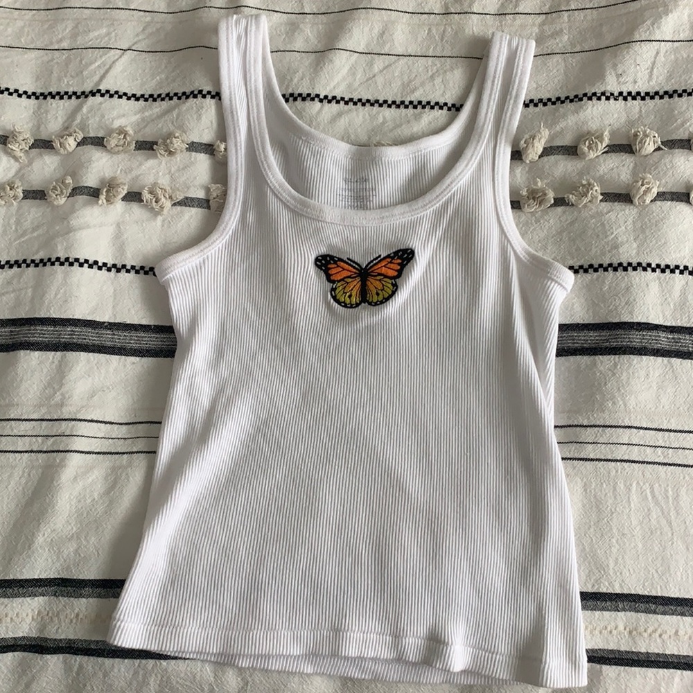 john galt butterfly embroidery tank